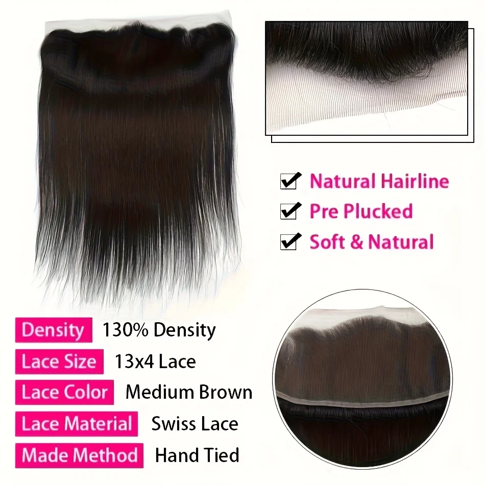 13x4 Straight Lace Frontal Human Hair Lace Frontal Ear to Ear Lace Frontal Closure Free Part Brazilian Straight Hair 150 Density