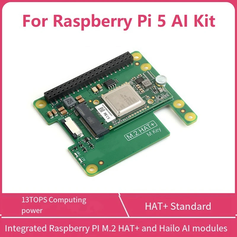 Módulo de aceleración Hailo Al para Raspberry Pi 5 AI Kit M.2 HAT + 13 TOPS PCle Gen3 Ai Kit para Linux Windows