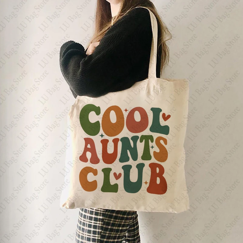 Cool Aunts Club Pattern Tote Bag borsa a tracolla in tela per Daily Retro Cool Aunts Eras borsa per la spesa riutilizzabile miglior regalo per la zia