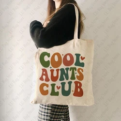 Cool Aunts Club Pattern Tote Bag Canvas Shoulder Bag for Daily Retro Cool Aunts Eras Reusable Shopping Bag Best Gift for Auntie