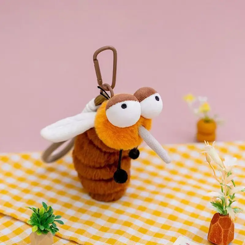 Cute Insect Plush Keychain Set Ladybug Bee Ant Mantis Bag Charm Pendant For Women Backpack Handbag Decoration Three-dimensional
