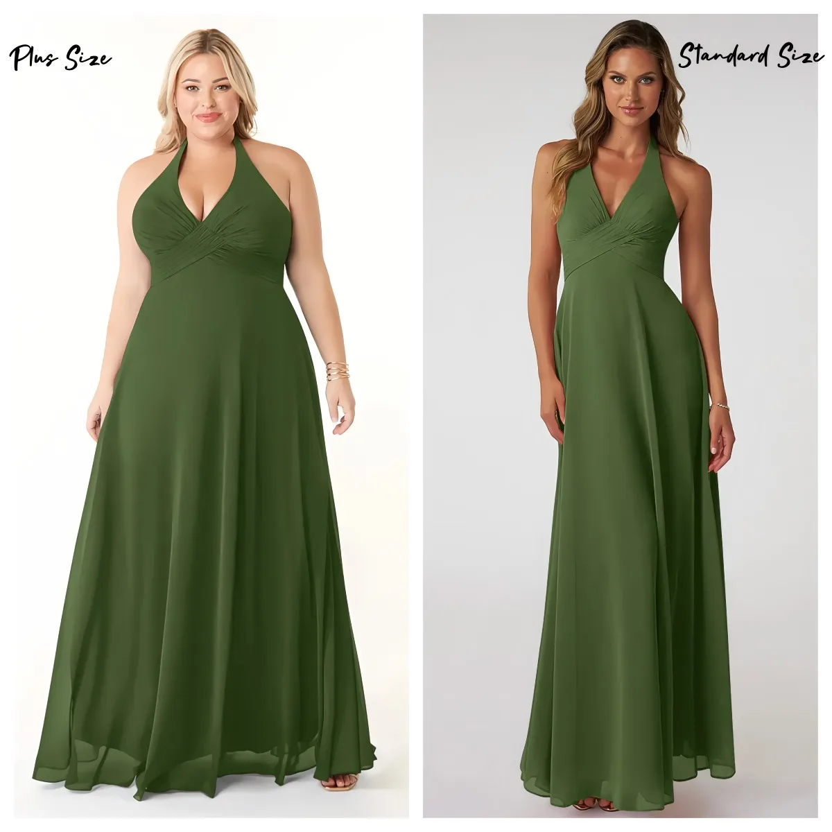

Платье для подружки невесты больших размеров, оливково-зеленое, из шифона, с открытой спиной, на бретельках, А-силуэт, с V-образным вырезом, плиссированное, с завышенной талией, стройнящее фигуру