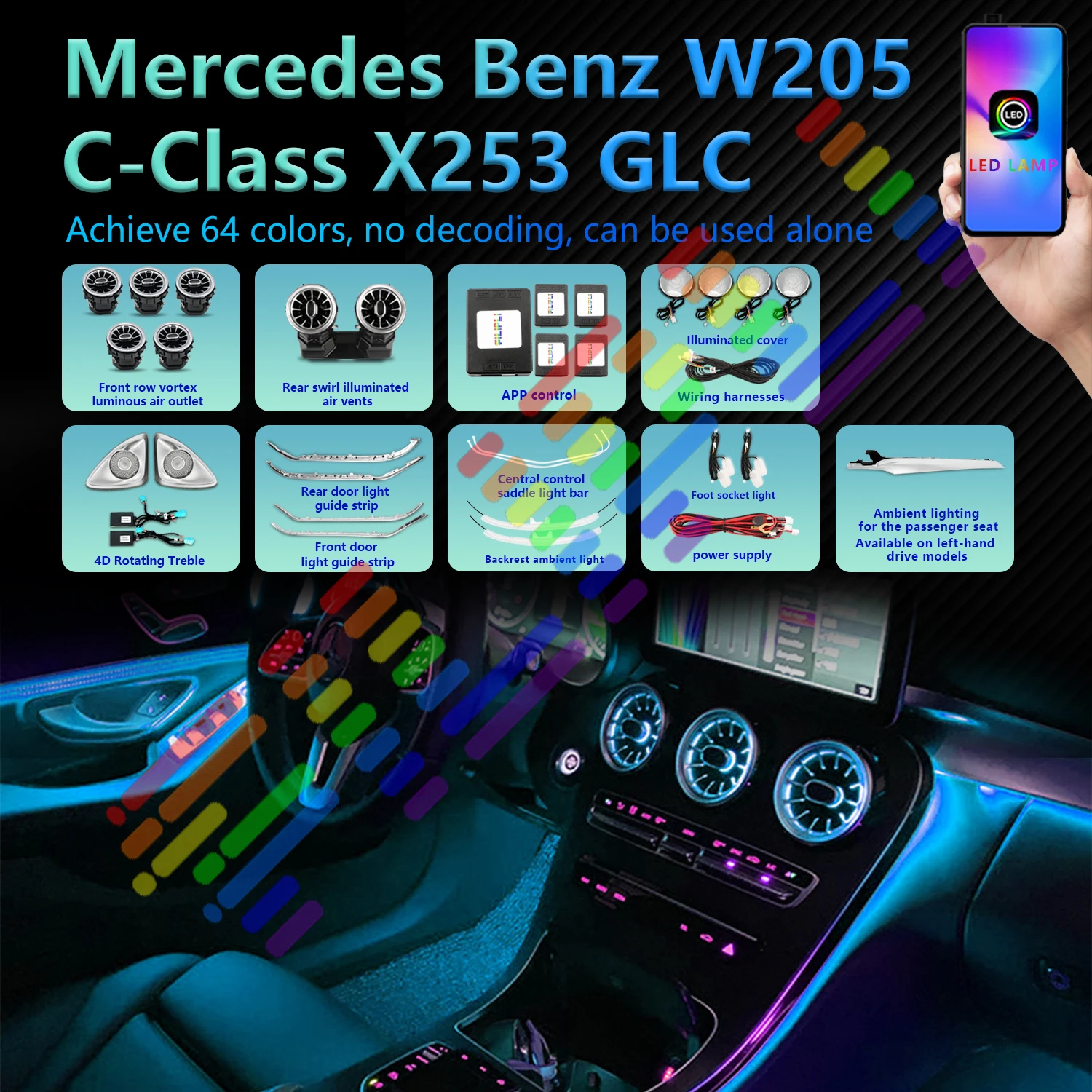 

Подходит для модернизации управления приложением Mercedes-Benz C-class окружающего освещения, Берлинский голос, w205X253