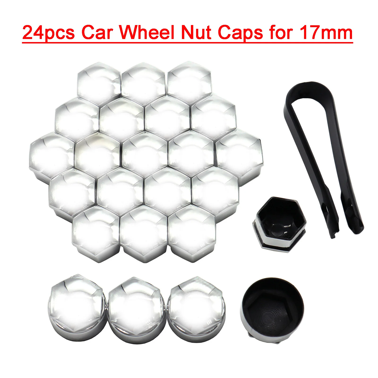 24pcs 17MM Car Chrome Wheel Nut Caps Protector Hub Tighten Screws Covers Tyre Nut Bolts Outward Decoration Studs Guard Vehicle