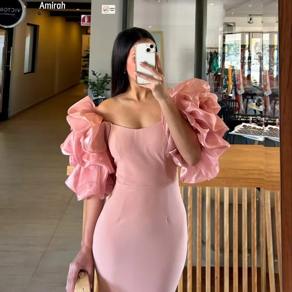 فساتين سهرة مصنوعة خصيصًا من Amirah للمناسبات الخاصة وذيل السمكة وديكور الزهور للحفلات الراقصة بدون أكتاف فساتين أنيقة للحفلات