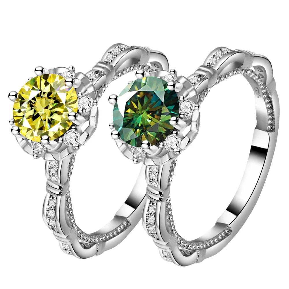 

100% True1ct Yellow Green Moissanite Vintage Ring Certificate Passed Diamond Test Women Anniversary Jewelry Gift S925 Silver