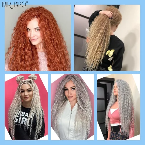 Imagen 2 del producto 22 ""Ariel Curl Crochet pelo sintético onda profunda extensión de cabello trenzado Ombre Ariel Curl pelo suave onda de agua Twist pelo Rubio Rosa