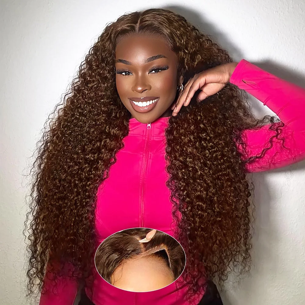 Dark Chocolate Brown Deep Wave 5x5 Glueless Wig Human Hair Ready to Wear