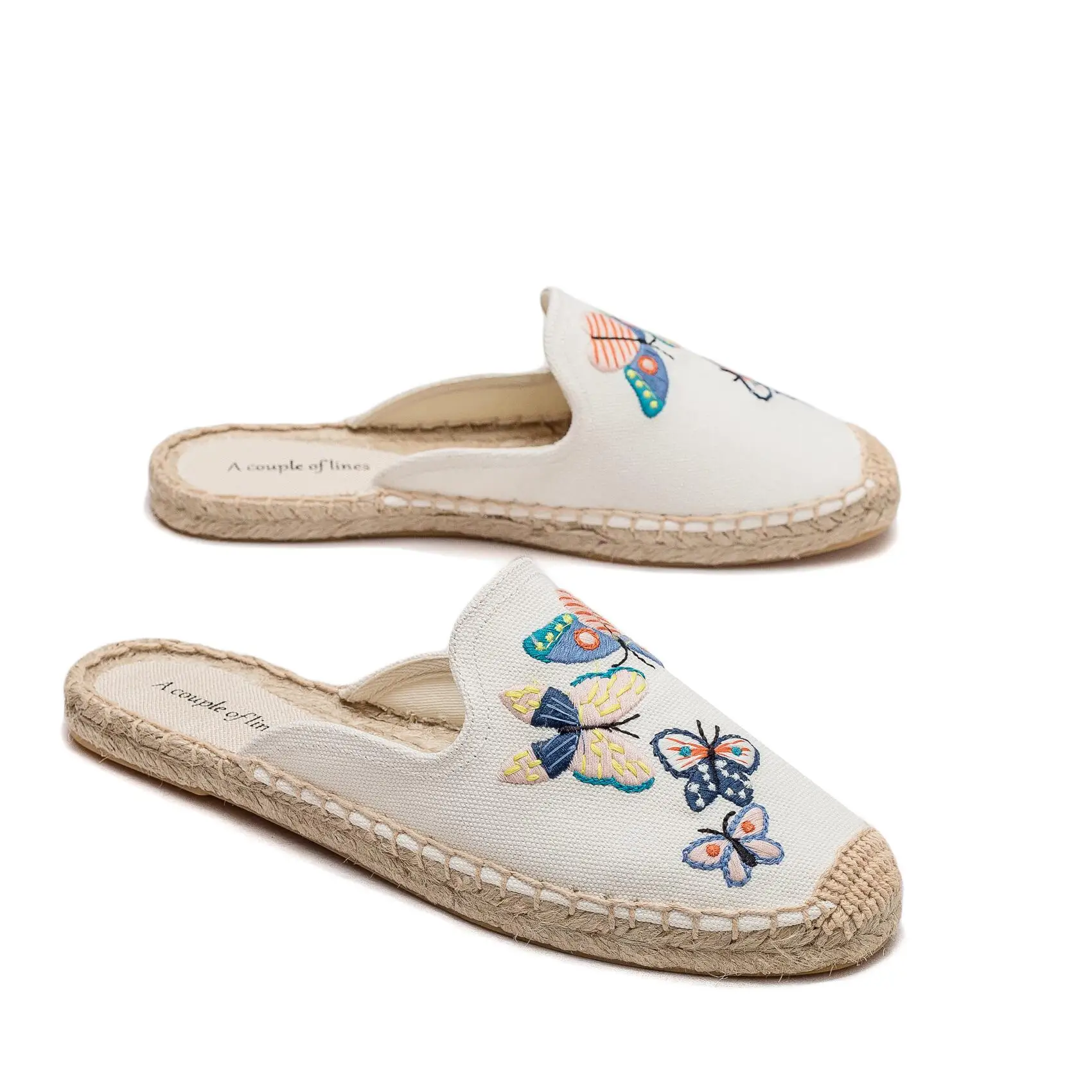 Womens Embroidery Espadrille Mules Flats - Fashion Flats Shoes Comfortable Mule Shoes Breathable Espadrilles Anti-Slip Slipper S