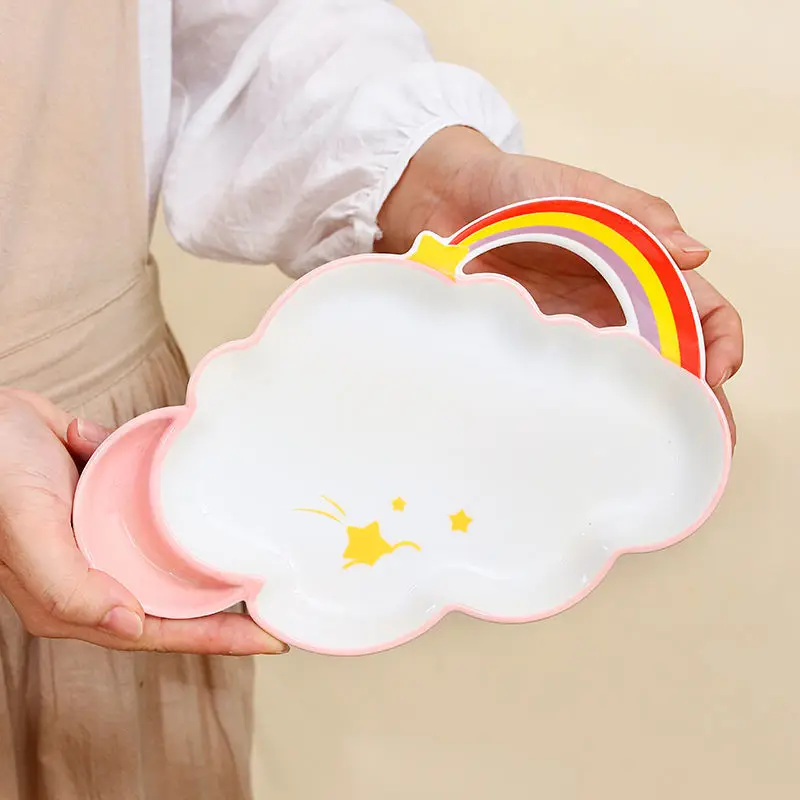 Set di piatti in ceramica con nuvole arcobaleno carino da 9 pollici piatto da pranzo per bambini torta pane ciotola per Pasta stoviglie forno adatto