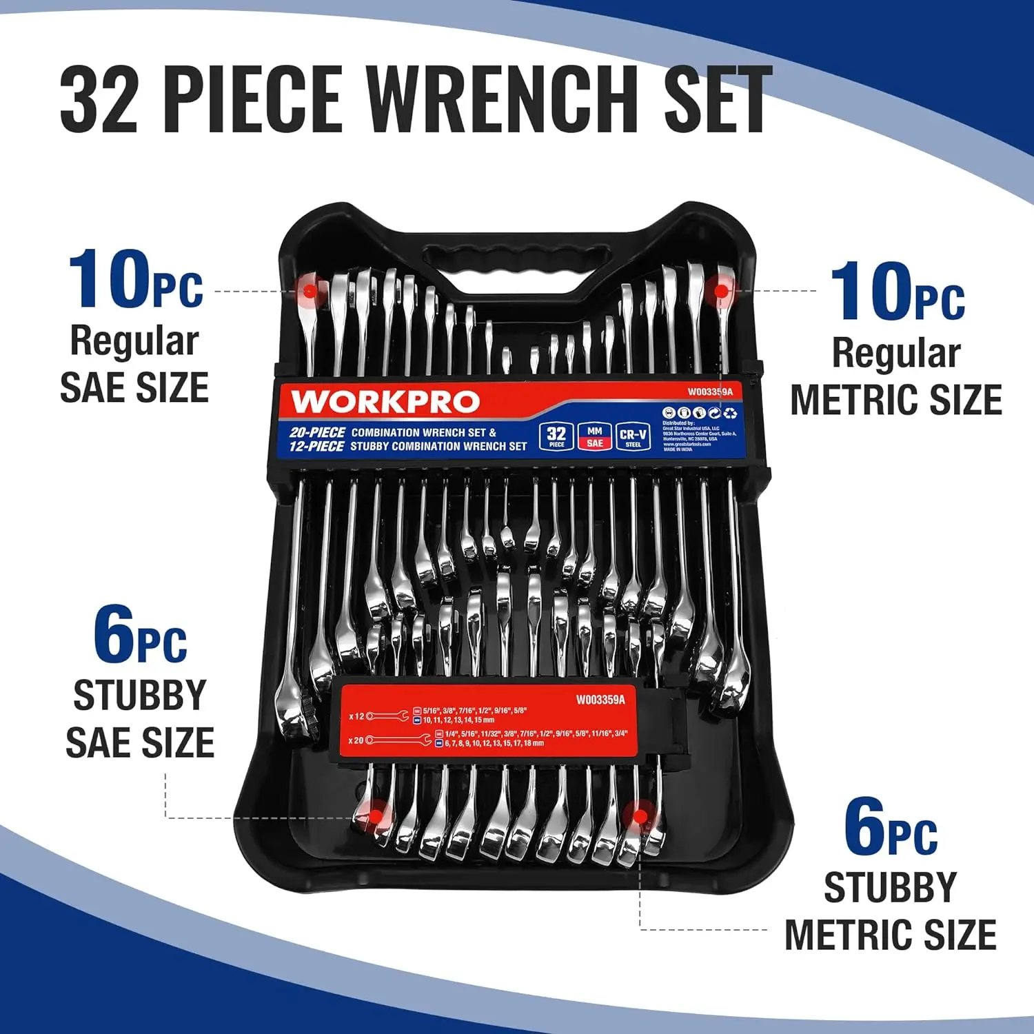 Imagem -03 - Sae e Metric Combination Wrench Grupo Chaveiras Padrão Stubby 20 Pcs 12 Pcs 32 Pcs