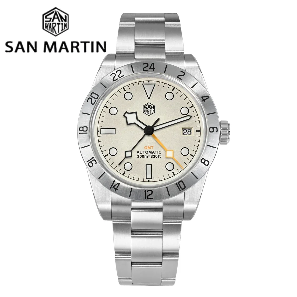 San Martin NH34 39mm BB GMT Lüks erkek Saatleri İş Elbise Izle Erkekler Için Otomatik Mekanik Safir Tarih Windows BGW9