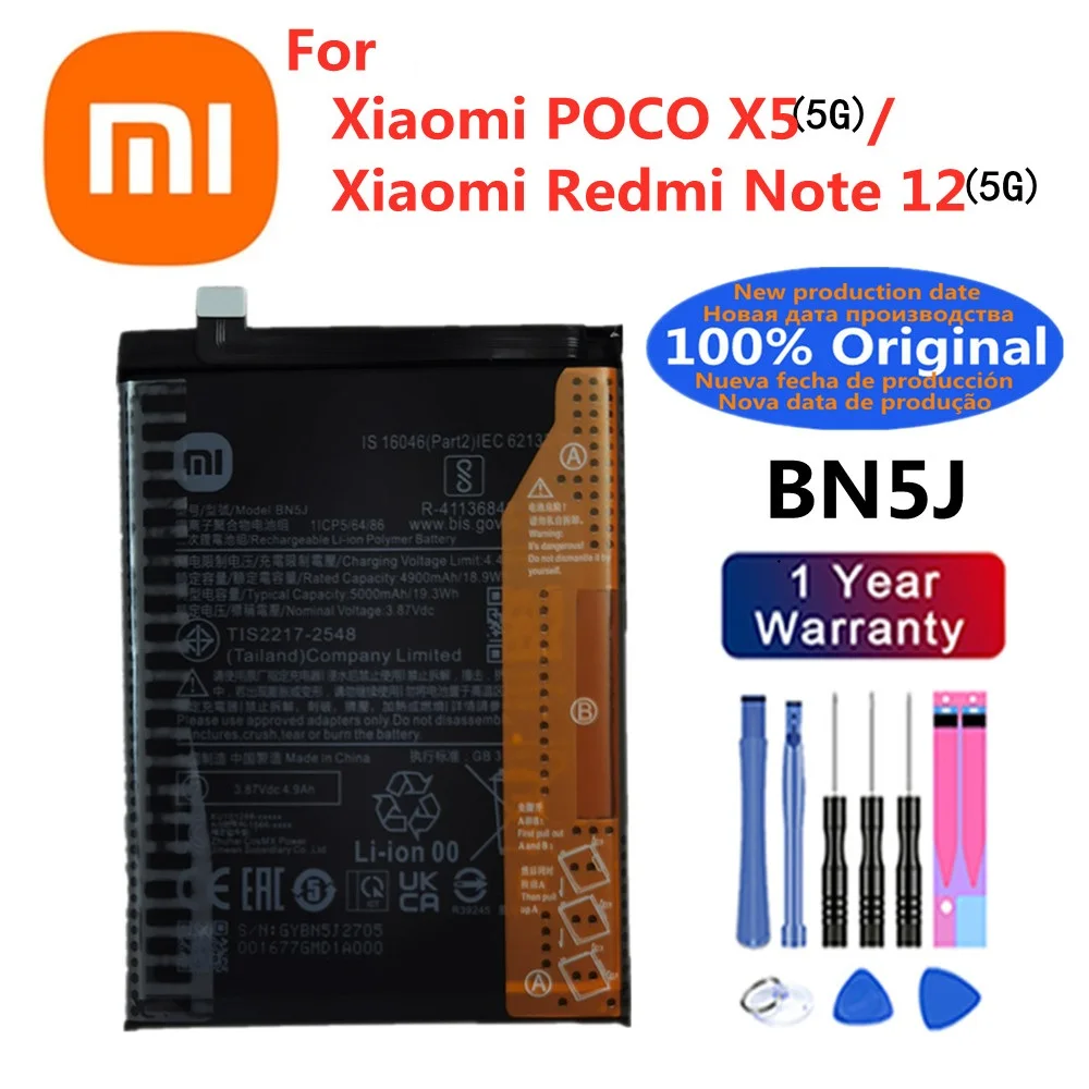 5000mAh BN5J Original Battery For Xiaomi Redmi Note 12 5G Mi POCO X5 5G Mobile Phone Battery Bateria In Stock + Tools