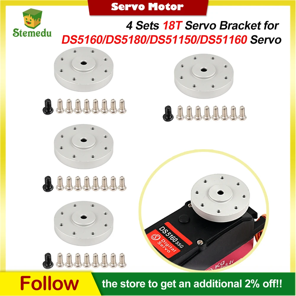 

4 Sets 18T Metal Round Servo Bracket for DS5160 DS5180 DS51150 60KG 80KG 150KG Servo Motor High Torque Servo with M2.5*6 Nuts