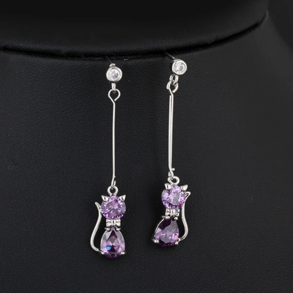 

1 Pair Electroplated Zircon Earrings 45mm Purple Silver Copper Studs for Women Luxury Occasion Women Earrings Zircon Studs