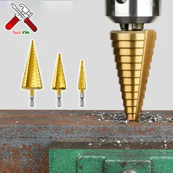 HSS Titanium Step Drill Bit High Speed Stepped Drill Set Saw Drill Tools Conical Stage Drill For Metal Wood 3-12/4-12/4-20/4-32m