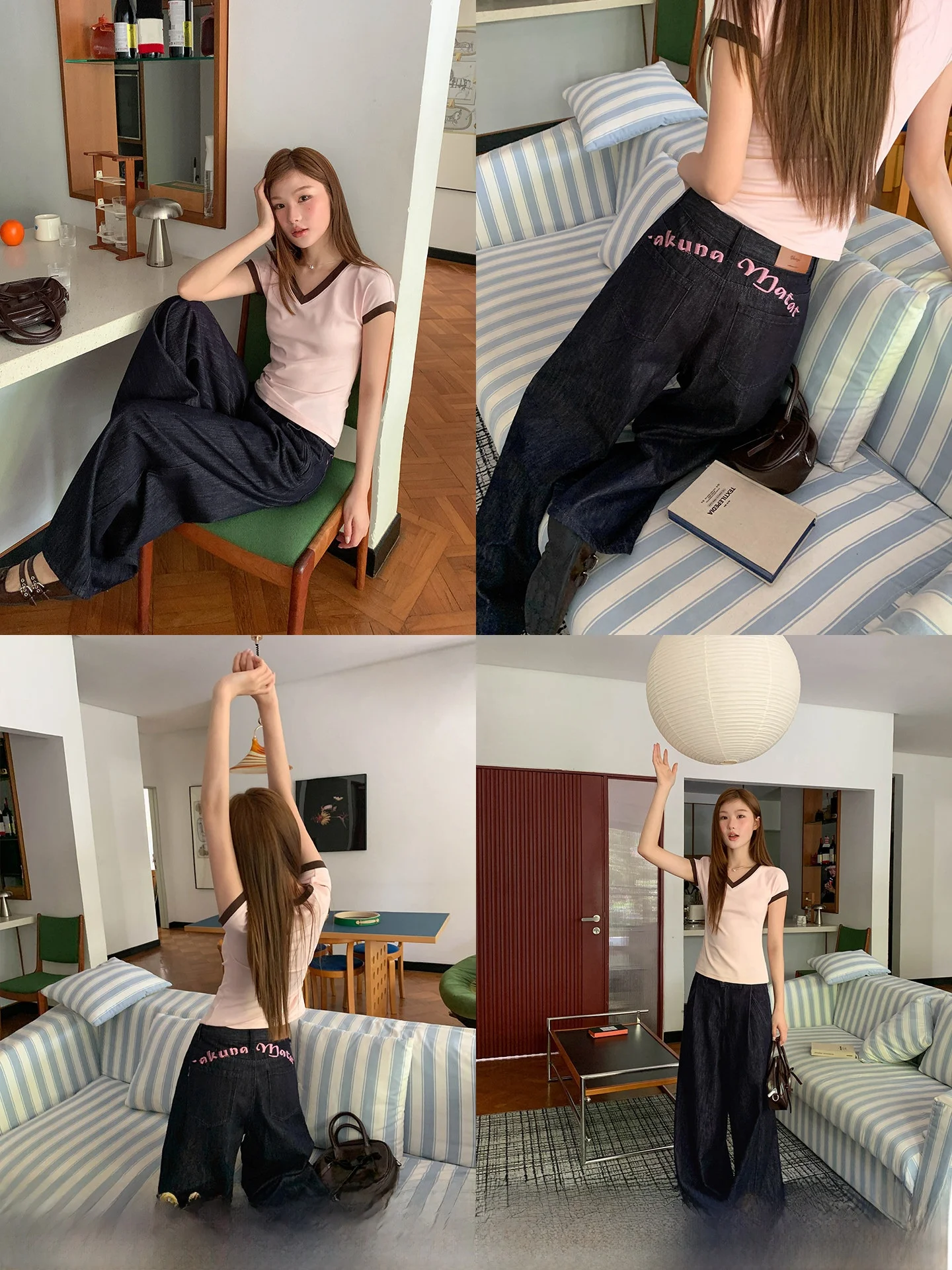 

Джинсы с высокой талией, вышитые, с цветными вставками, модные, Cannon 48410, ограниченная серия, 95, женские, свободного кроя, весенний сезон