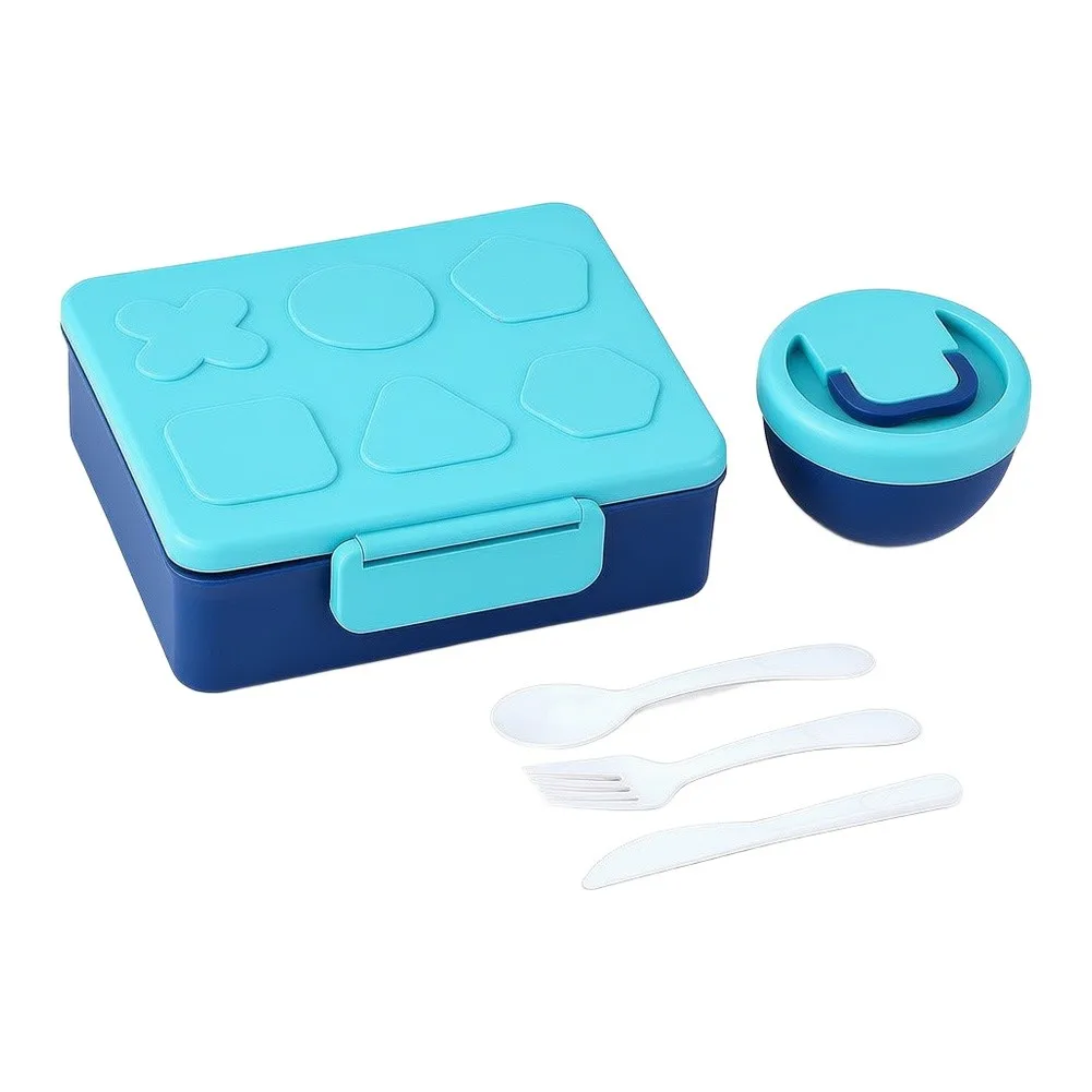 Thermal Soup Support Built into Divided Lunch Box with Utensils for Keeping Soups Warm During Commute or Break