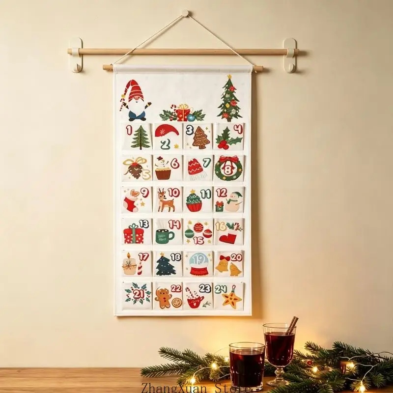Weihnachts-Adventskalender mit 24 Taschen für Süßigkeiten, kleine Geschenke und Nachrichten 3XUF – Detail 3