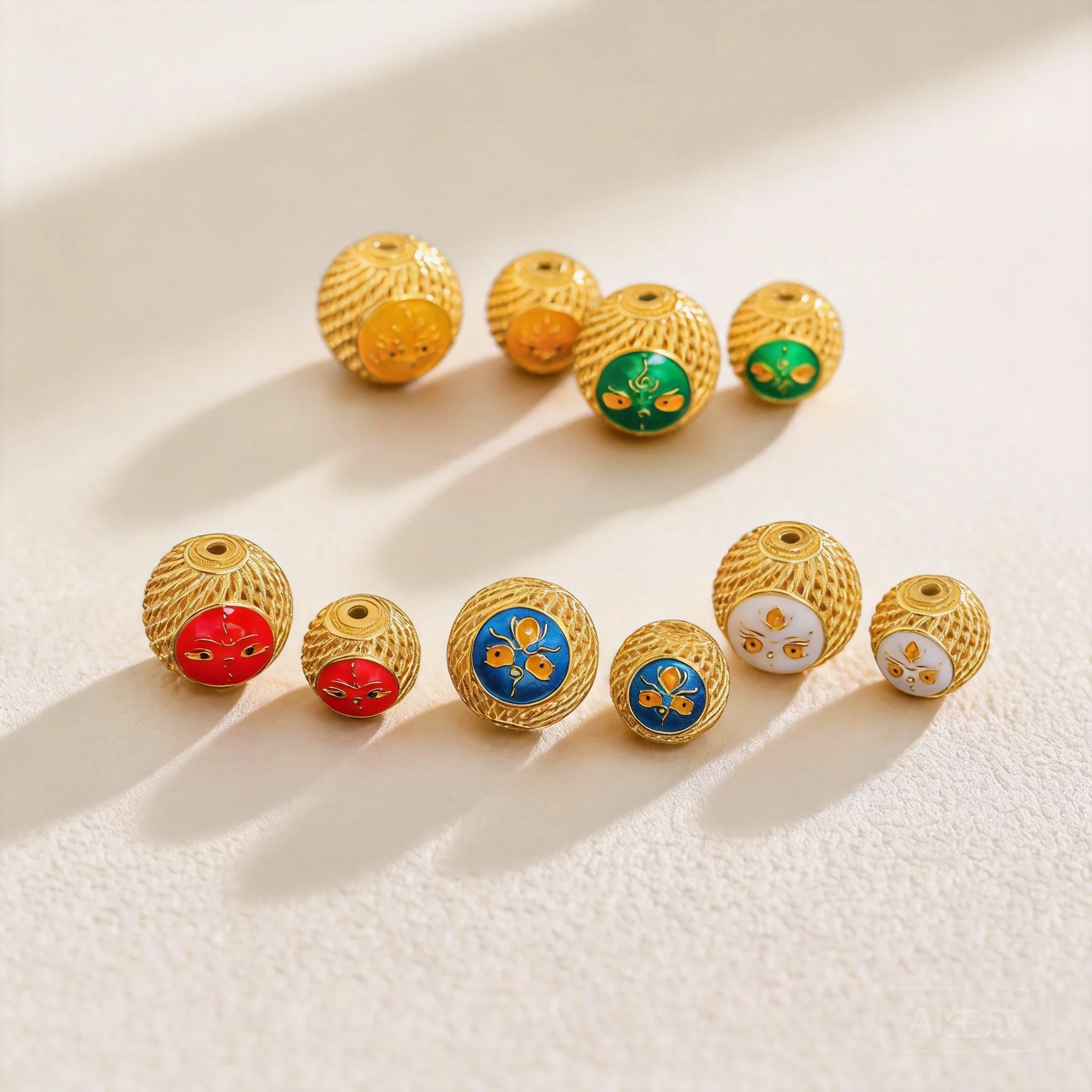 S925 Silver Gold Plated Chinese Style Lucky Wealth Attract Five Fortune Gods Cloisonne Enamel Hollow Spacer Beads For Diy Jewelr