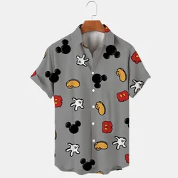 Camisas grandes de lapela masculina, Disney, pato Donald, Mickey e Minnie, estampadas em 3D, estilo vintage, tops boutique, tendência da moda verão