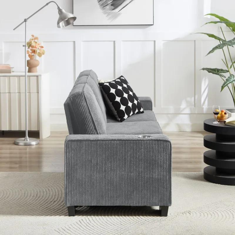سروال قصير رمادي 3 مقاعد أريكة سرير أريكة قابلة للتحويل مع وسائد أثاث غرفة المعيشة الحديثة للشقة المنزلية