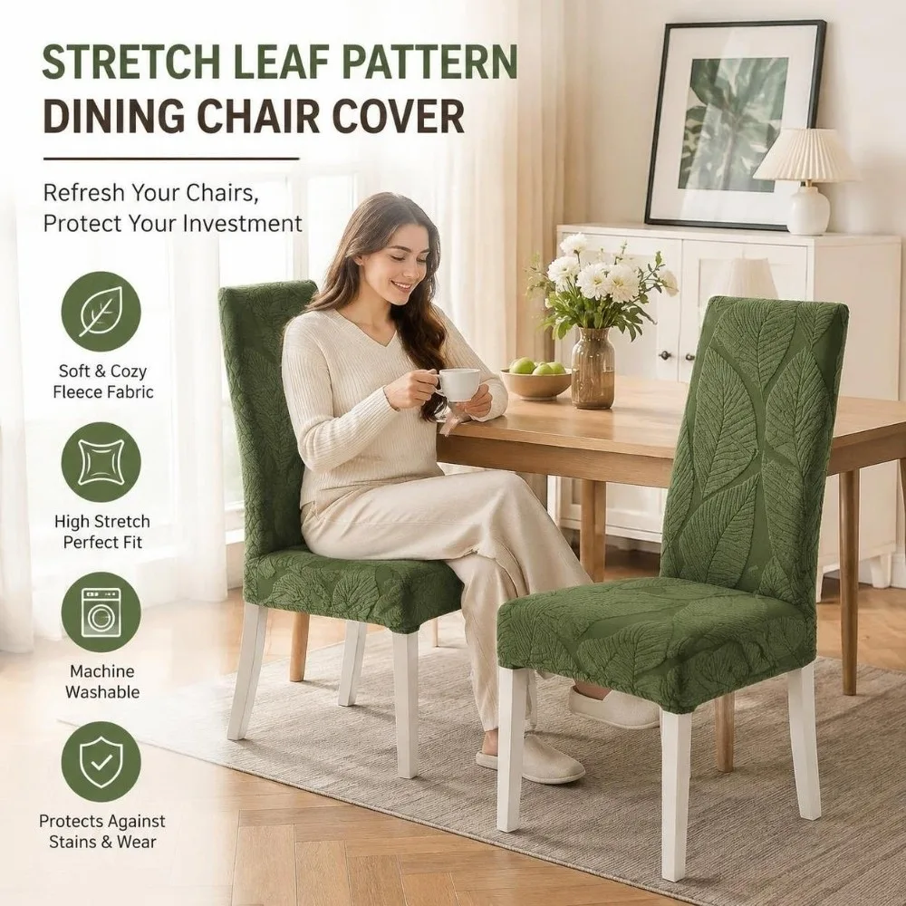 Full Cover Stretch Dining Chair Cover 3D Leaf Scratch Proof Jacquard Chair Cover Stain Resistant Woven Elastic Chair Cover