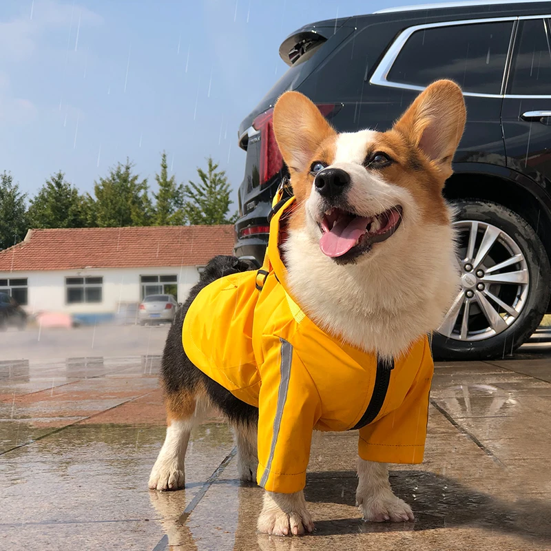 Reflective Dog Raincoat with Harness for Small Dogs Corgi Shiba Inu Puppy Waterproof Clothes Pet Rain Coat impermeable perro