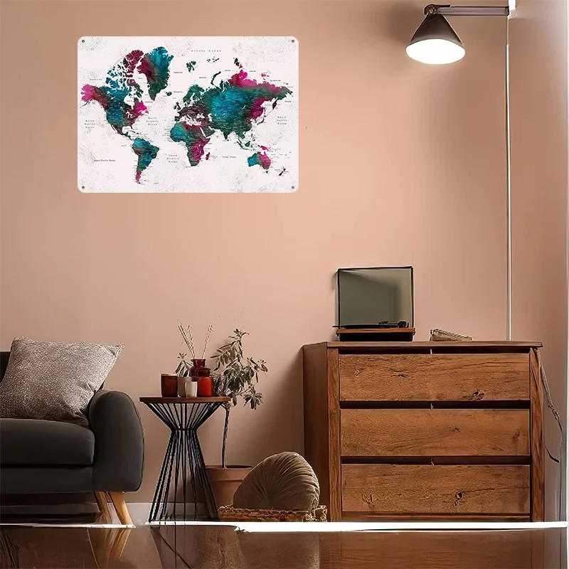 Detailed World Map Iskha Lightly 3D Poster Customized Vintage Metal Signs Wall Art Retro Tin Plaque for Gaming Decoration Room view 4