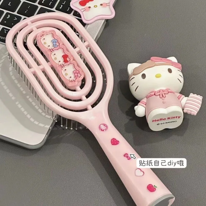 2024 Kt Cat Hollow Diy Pork Rib Comb Shaping Comb Fluffy Airbag Comb Wet Dry Dual-Use Student Massage Comb Cute Cartoon Anime