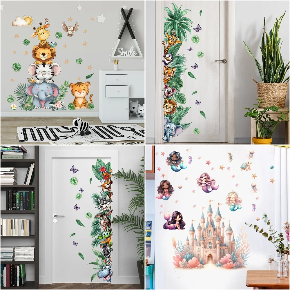 Cute Princess Castle Animal Alliance Wall Sticker Home Decor Cartoon Kids Room Bedroom Period Print Decal Mural Art Poster Gift