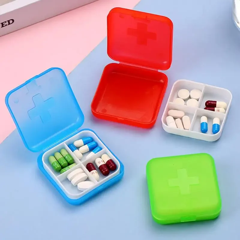 Mini Portable Pills Organizer Case 4 Grids PillBox Tablet Storage Container Weekly Medicine Pill\'s Box Pill Case Drug Dispense