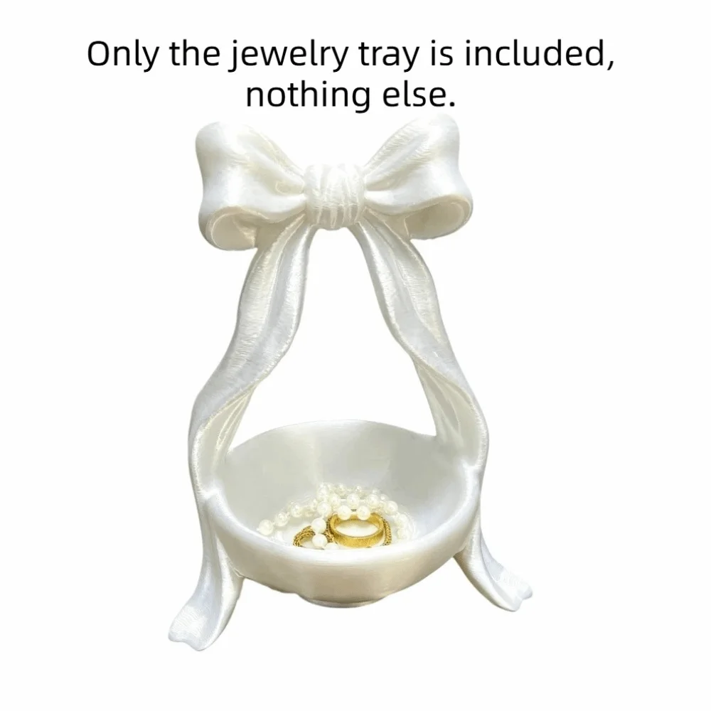 

Elegant 3D Printed Jewelry Tray Decorative Glossy Bow Ribbon Ring Holder Creative Baroque Style Jewelry Plates Home Ornaments