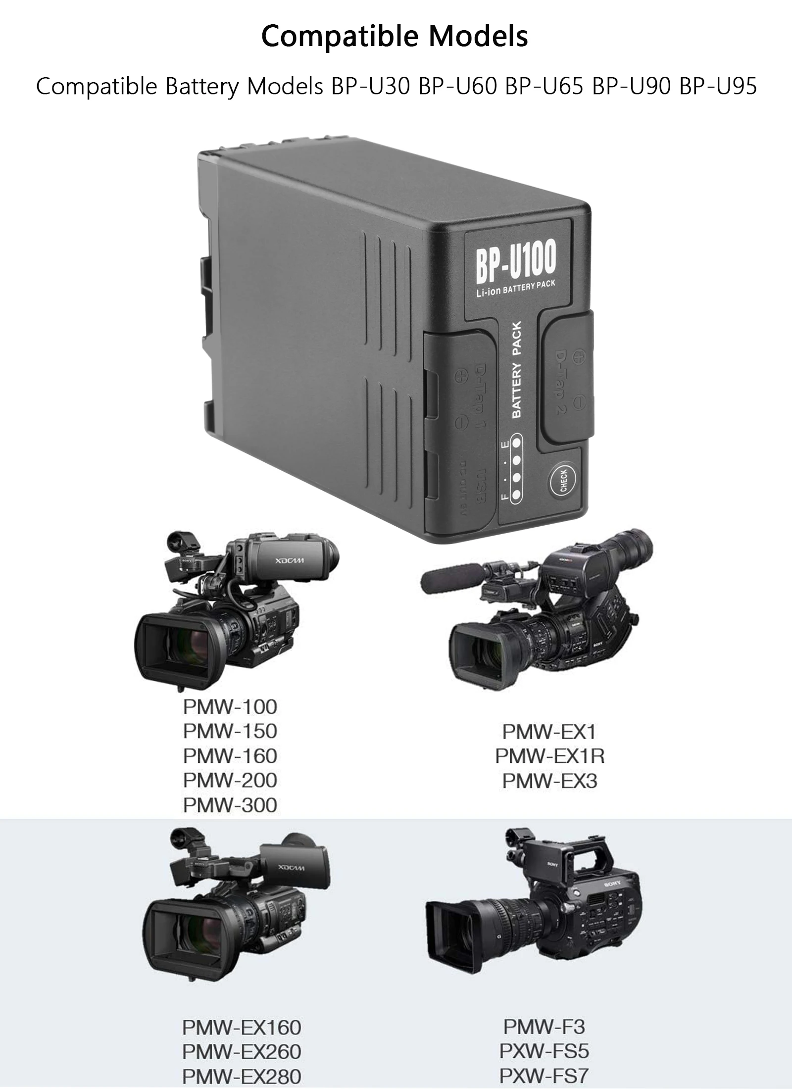 BP-U100 BP-U30 U60 U65 U90 Battery 6900mAh With USB-A/D-TAP Interface for Sony EX260 EX280 Z280 FS5 7 FX6 Z190 EX1R EX200