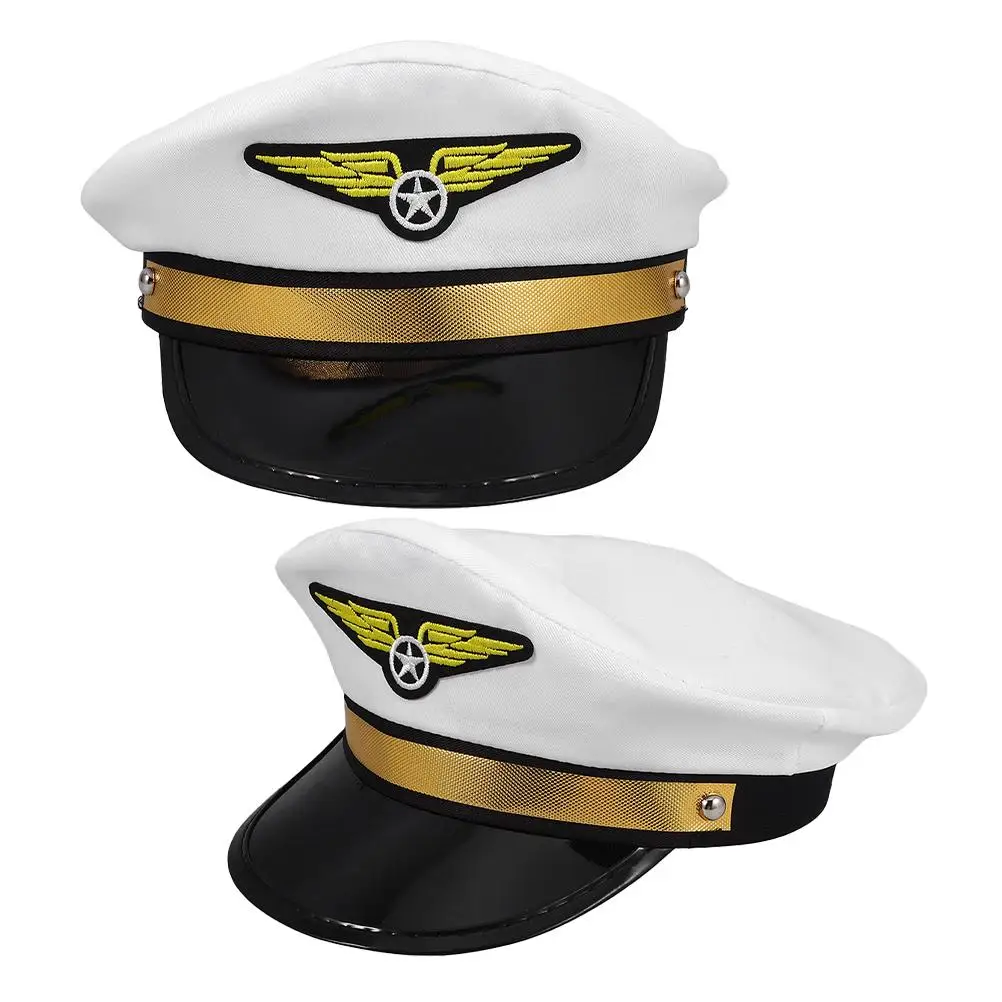 

2Pcs Pilot Hats Adjustable Uniform Cap Costume Party Halloween Masquerade Accessories Stylish Design Comfortable Fit Quality