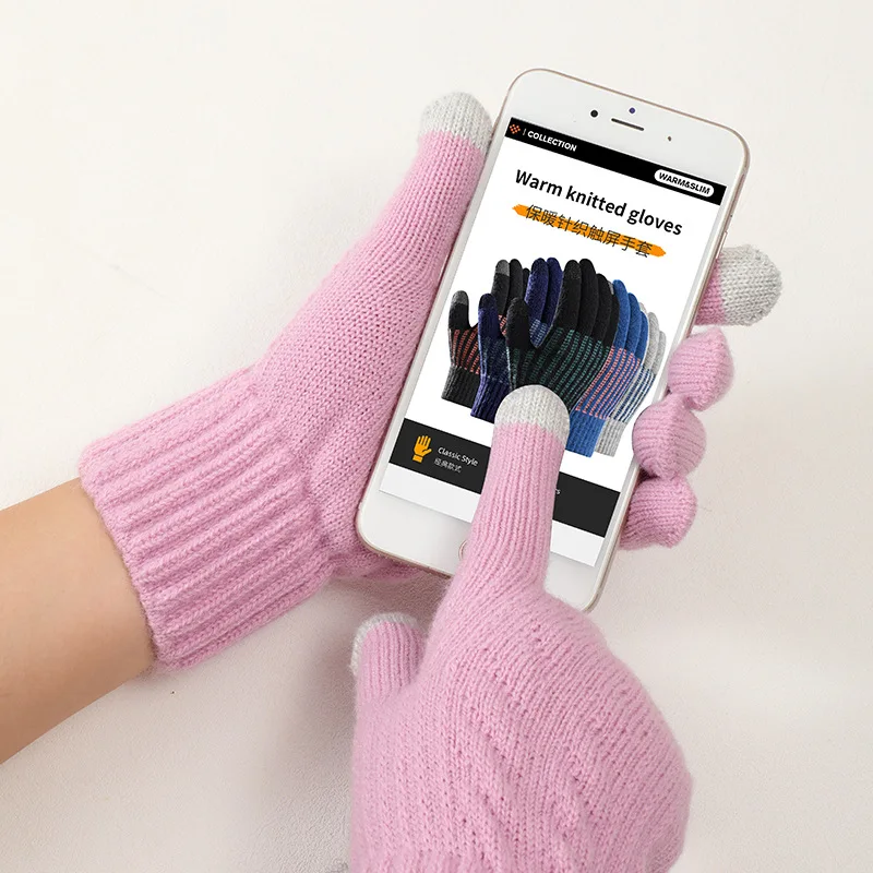 New Autumn and Winter Knitted Gloves Large-sized Men's Cold-proof and Warm Gloves and Large-sized Women's Touch-screen Gloves