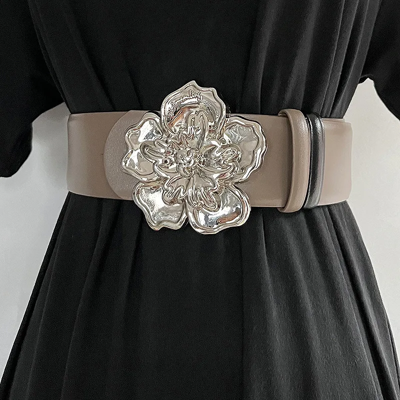 Luxury ladies wide belt elastic vintage buckle leather wide fashion wild pin buckle women\'s belt waist seal belt