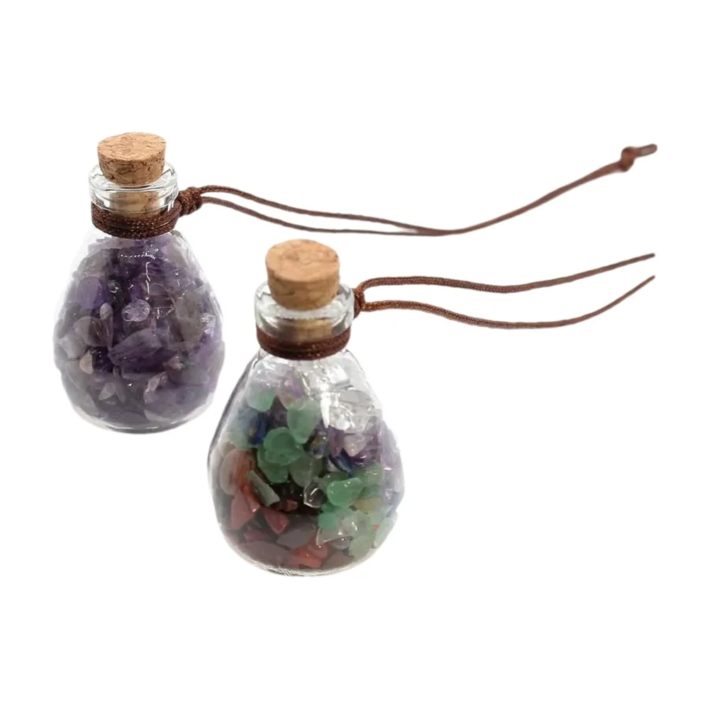 Pendentifs en pierre de puce de cristal, diffuseur de bouteille de parfum, améthyste naturelle, Quartz, pierre précieuse, bouteille en verre, diffuseur de roseaux de voiture, décoration