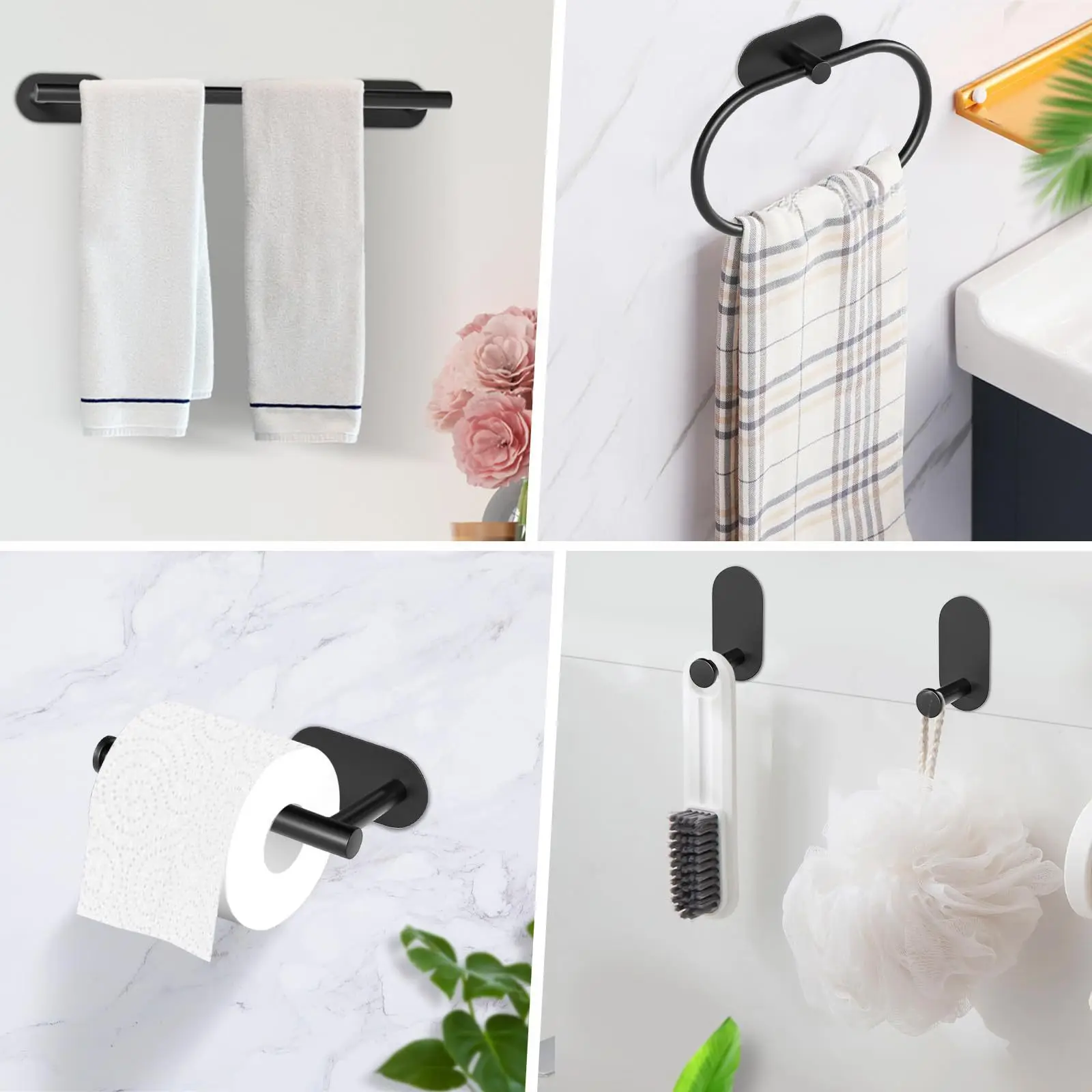 Stainless Steel Bathroom Hardware Set No-drill Towel Bar Holder Self-Adhesive Toliet Paper Holder Robe Hook Bathroom Accessories