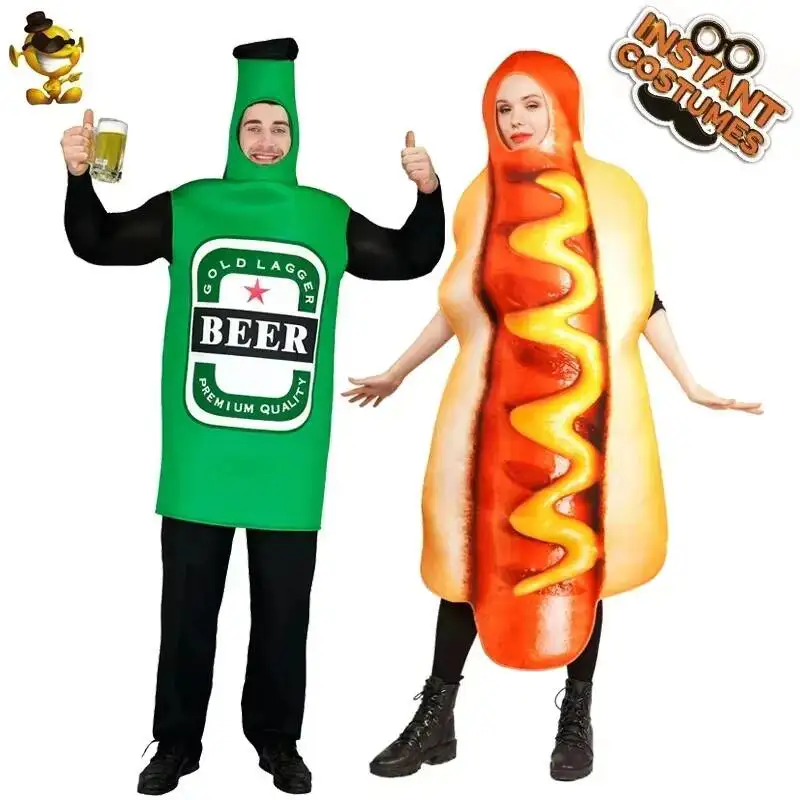 

QLQ Women Hot Dog Costume Cosplay Food Halloween Funny Costumes For Couples Role Play Men's Oktoberfest Jumspuit