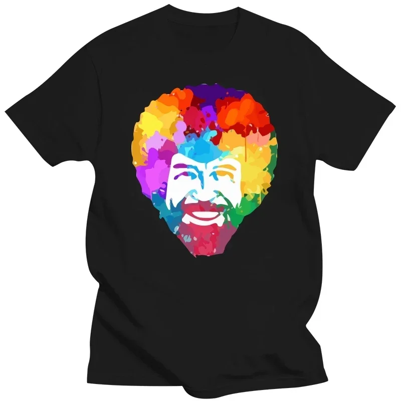 Хлопковые футболки с надписью, топы hunter x hunter redtube, новинка 2024, футболка Bob Ross, new Create Comics, Новое поступление, черная футболка с анимацией