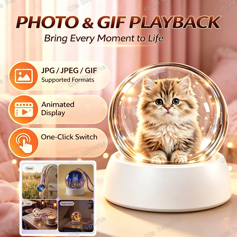 New 3D Video Crystal Ball DIY Memory Art Glass Ball Lamp Spherical Pixel Display 1.56 inch 360*360 Screen Videos Player for Gift