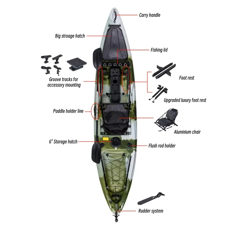 3.95m1 Persons With Backseat Paddle Kayak Fishing Boat For Sea And Outdoor Sports With Big Capacity From Durable HDPE