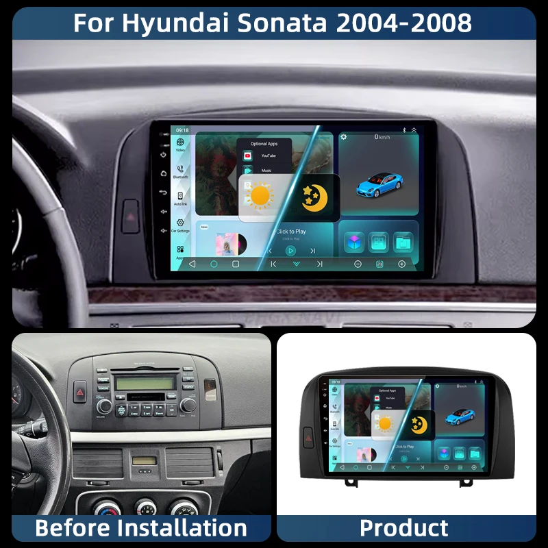

Android 13 Carplay Car Radio Multimedia Player GPS BT WIFI FM 2 DIN Android Auto Stereo Car Stereo for Hyundai SONATA 2004-2008