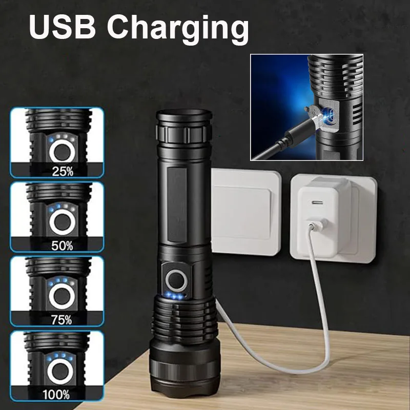 High Power LED Flashlight Super Bright Rechargeable Flashlight  Portable Ultra Power Torch Lighting Outdoor Emergency use