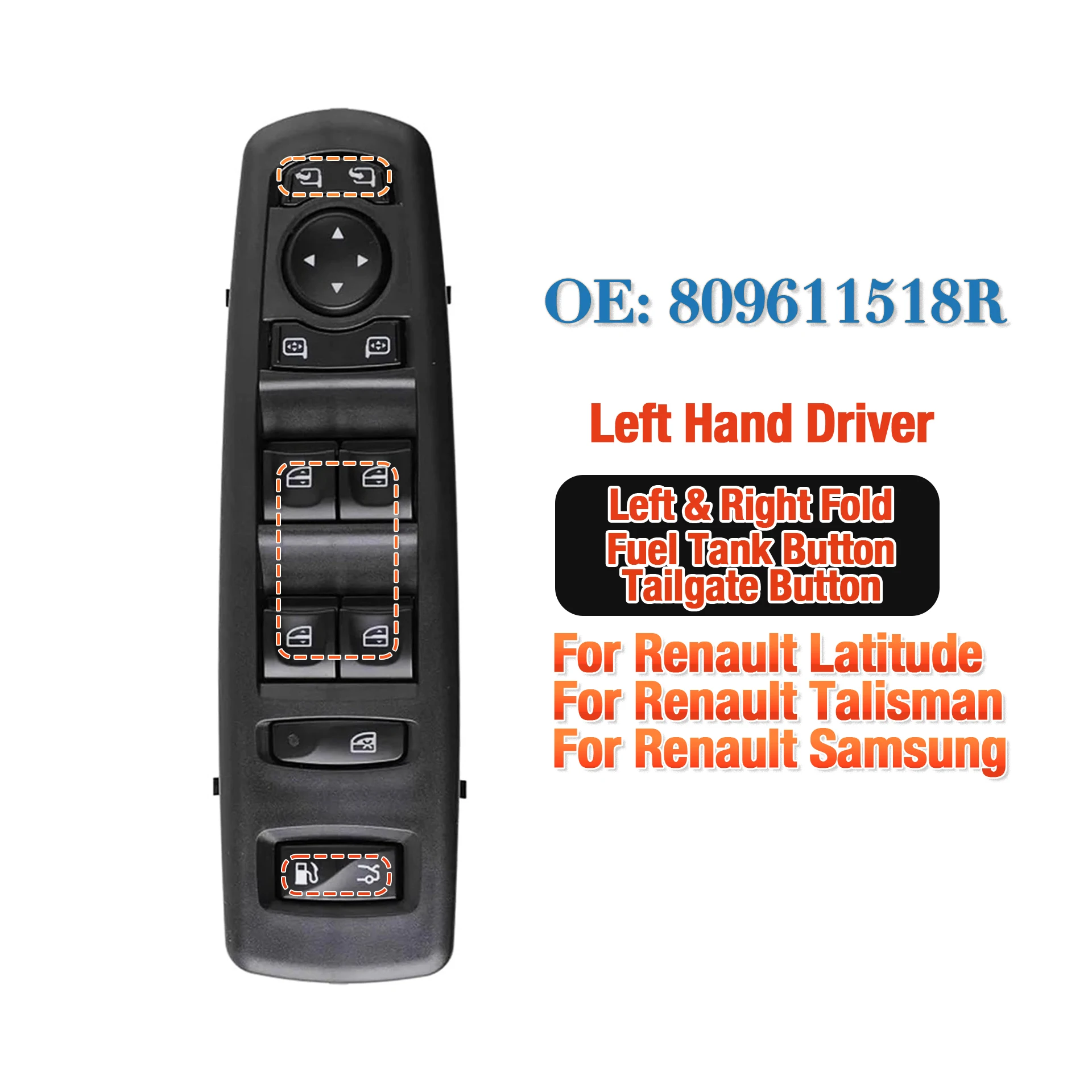 809611518R Front Left Master Power Window Glass Lifter Switch Mirror Control Panel,For Renault Latitude Talisman Samsung Laguna