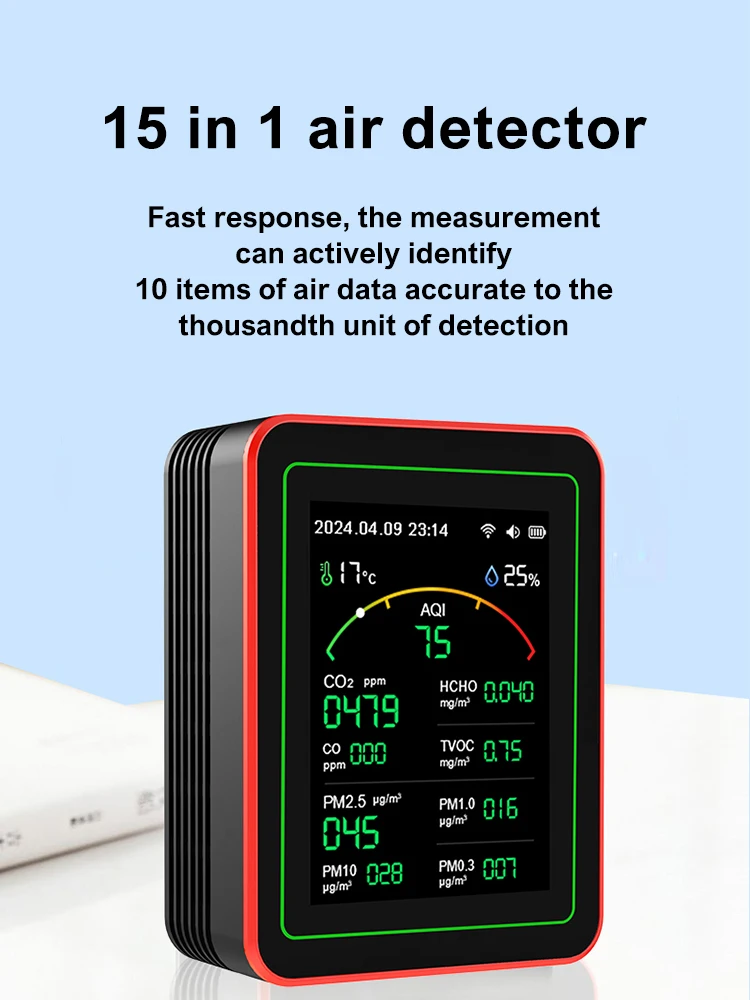 Tuya-室内空気品質モニター,15 in 1,wifi,aqi,pm0.3,pm1.0,pm2.5,pm10,温度および湿度計