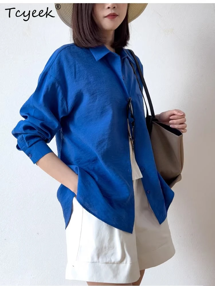 

Tcyeek 76% Mulberry Silk Womens Tops Elegant Shirts for Women 2026 Spring Autumn Clothes Long Sleeve Shirt Платье Женское