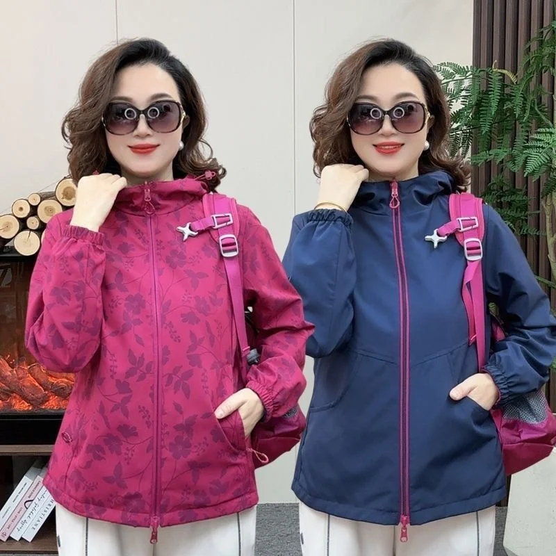 Spring Autumn Women Fashion Two-sided Wear Windbreaker Coat Lady High-end Hooded Stormtrooper Outwear Female Lined Zipper Jacket