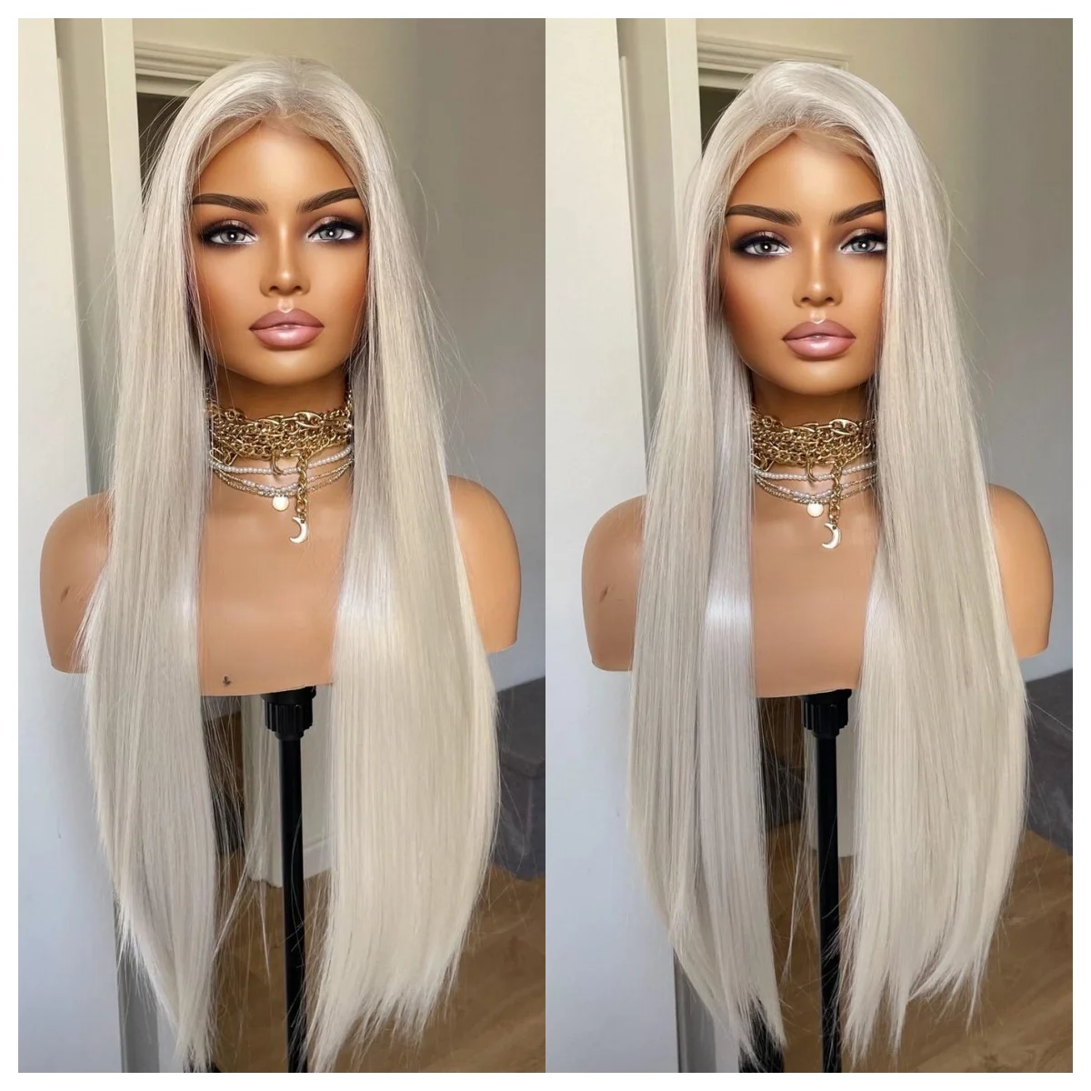 

Пепельно-русый парик Bone Straight Lace Frontal Wig 13x4 HD Full Lace Wig Предварительно сорванные синтетические парики фронта шнурка для женщин парик